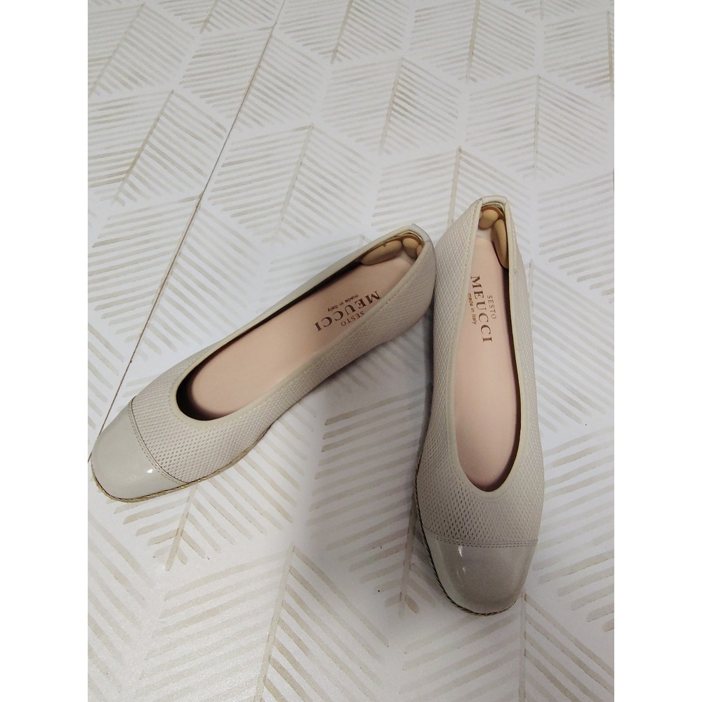 Sesto Meucci Womens Cream Mesh Patent Cap Toe Wedge Pumps Made in Italy 7.5 M